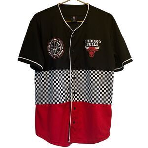 Chicago Bulls Jersey Shirt Button Up Checker Patch NBA Classic M Red Black 🏀